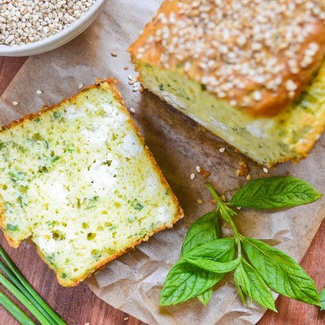 Feta and Fresh Herb Quick Bread with Unsalted Butter, Sesame Seeds, All Purpose Flour, Baking Powder, Eggs, Olive Oil, Yogurt, Fine Sea Salt, Freshly Ground Pepper, Feta Cheese, Leaves. Herb Quick Bread, French Holiday Recipes, Cake Feta, Fresh Herb Recipes, Rustic Bakery, Quick Bread Recipe, Herb Bread, Herb Recipes, Salty Cake