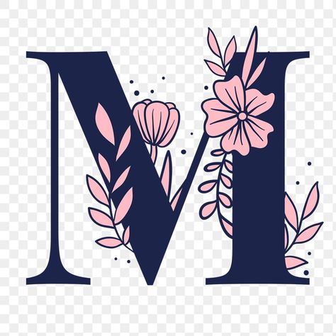 Letter M Fonts Design, Letter M Design Art, Letter M With Flowers, Letter M Mandala Art, Botanical Capital Letter, Letter Pattern Design, Floral Monogram Letter Embroidery, Floral Monogram Letter M, Alphabet Typography