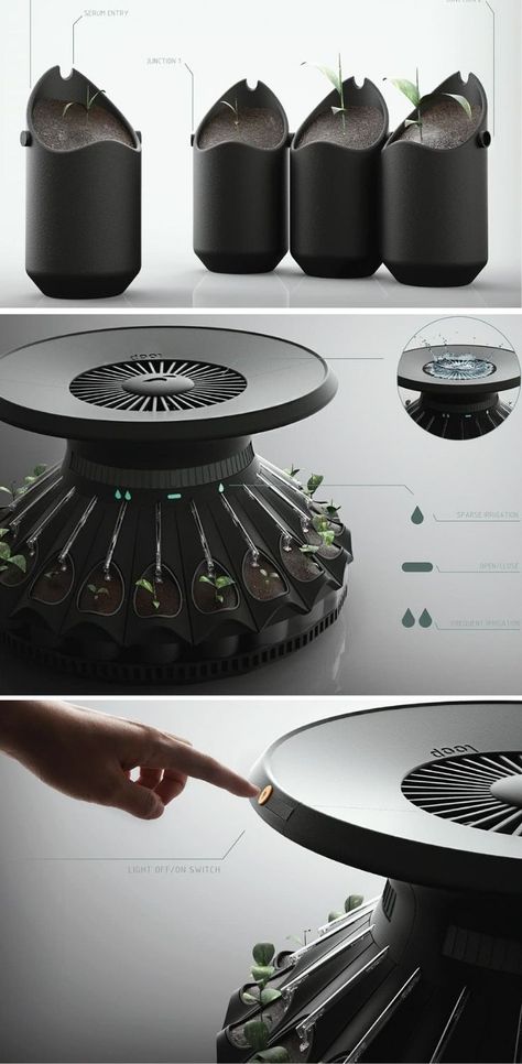 Home Agriculture Ideas, Eco Product Design, Plant Furniture, Plant Seeds, Plant Technology, Smart Pots Gardening, Futuristic Power Plant, Future Farming Technology, Smart Irrigation System