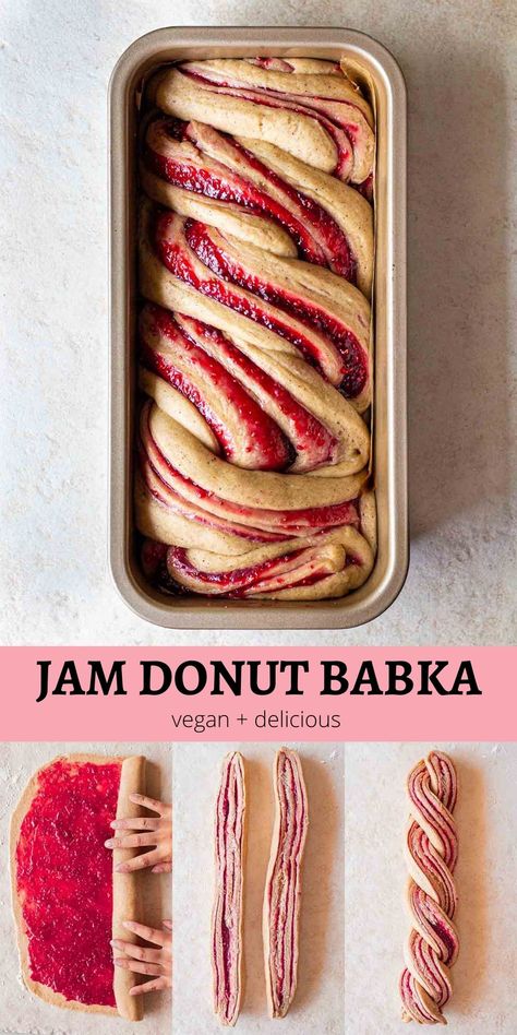 Jam donut babka (vegan) Desserts Thanksgiving, Easy Pudding Recipes, Jam Donut, Babka Recipe, Thanksgiving Menu Ideas, Bread Appetizers, Easy Bread Recipes, Thanksgiving Menu, Baking Sweets