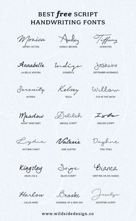 Best Free Script Handwriting Fonts - Wild Side Design Co. Fonts for tattoos #fontsfortattoos tattoo #tattoo tattoos #tattoos fonts #fonts font #font 6.1 Writing Fonts For Tattoos, Name Tattoo Font For Women, Cute Font Tattoo, Small Cursive Tattoo Fonts, Tattoos With Handwriting, Different Tattoo Fonts Style, Best Tattoo Fonts For Women, Tattoo Writing Fonts Women, Dainty Cursive Font