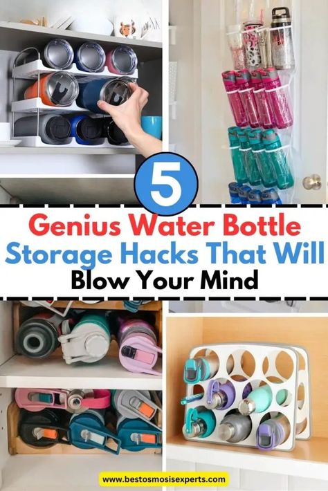 5 Water Bottle Storage Ideas for Your Home 6 Sports Bottle Storage Ideas, Store Water Bottles Ideas, Diy Water Bottle Holder Storage Ideas, Yeti Cup Storage, Tumbler Storage Ideas, Water Bottle Storage Ideas, Bottle Storage Ideas, Creative Water Bottle, Propel Water