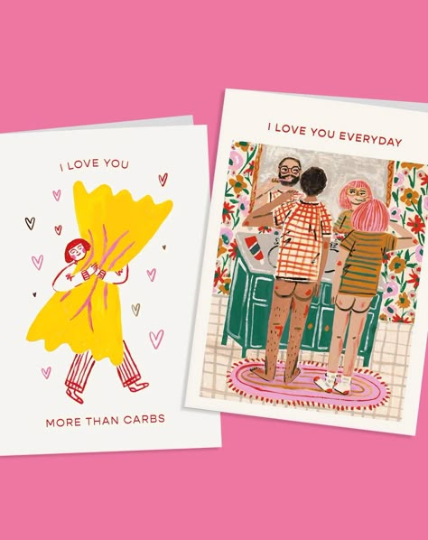 A few Valentine's Day cards available from @ohhdeer ! . . . #valentinesday #marriage #carbs #greetingcards Valentines Letters For Friends, Cute Postcard Ideas, Valentines Greeting Cards, Valentine’s Card, Valentines Card Drawing, Valentine Illustration Cute, Love Cards Aesthetic, Business Card Ideas Design, Valentines Day Illustration Design