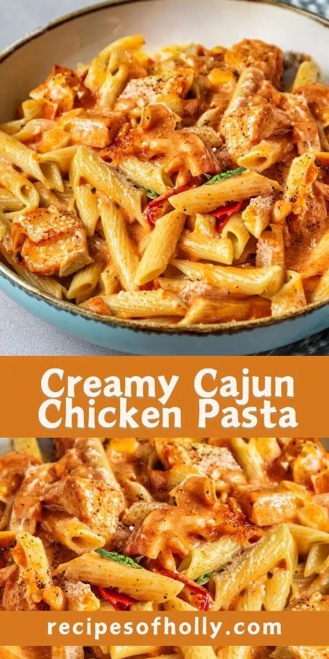 Creamy Cajun Chicken Pasta - Recipes of Holly Easy Cajun Chicken Pasta, Cajun Pasta Recipes, Spicy Chicken Pasta, Creamy Cajun Chicken Pasta, Creamy Cajun Pasta, Creamy Cajun Chicken, Cajun Chicken Pasta Recipes, Cajun Pasta, Creamy Chicken Pasta