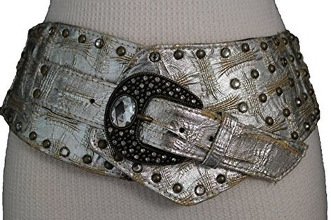 Trendy Fashion Jewelry Women Wide Western Fashion Belt Big Buckle Silver Rhinestones Large Faux Leather Metal Belts For Women, Western Womens Fashion, Random Objects, Fashion Corset, Aesthetic Accessories, Fur Jackets, Western Buckles, Hip Belt, Concho Belt