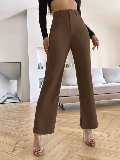 Free Returns ✓ Free Shipping On Orders $49+ ✓. SHEIN BAE Solid High Rise Tailored Pants- Women Suit Pants at SHEIN. Tailored Pants Women, Women Suits, Mocha Brown, Patterned Scarves, Suit Pants, Weekend Wear, Tailored Pants, Casual Trousers, Woman Fashion