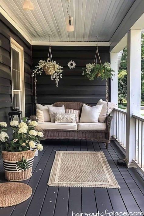 Front Porch Loveseat Ideas, Front Porch Seating Ideas, Porch Furniture Layout, Small Back Porches, First House Ideas, Front Porch Seating, Porch Seating, Small Porch Decorating, Front Porch Furniture