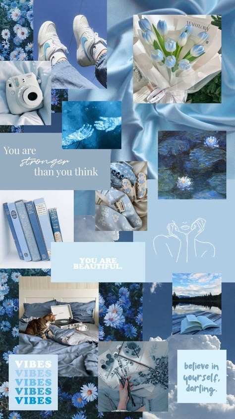 Blue Aesthetic Collage, Brown Aesthetic Wallpaper, Preppy Wallpapers, Vsco Wallpaper, Baby Blue Wallpaper, Blue Flower Wallpaper, Girl Wallpapers, Girly Wallpapers, Christmas Download