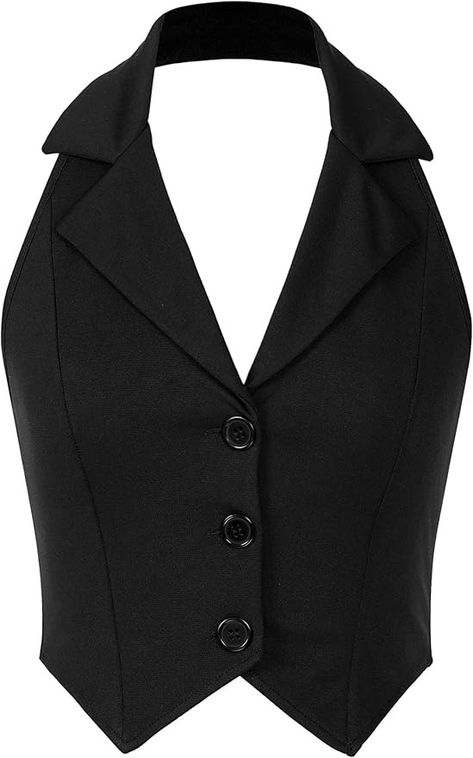 Kvysinly Women's Halterneck Waistcoat Vest Lapel Collar Blazer Sleeveless Crop Top at Amazon Women’s Clothing store Blazer Sleeveless, Backless Vest, Waistcoat Woman, Collar Vest, Jacquard Jacket, Colorful Crop Tops, Vest Waistcoat, Crop Blazer, Vest Blazer