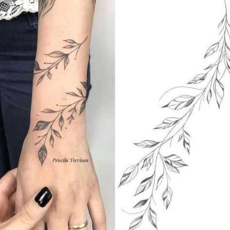 Wraparound Floral Tattoo, Ivy Bracelet Tattoo, Arm Wrap Tattoo Stencil, Floral Wrap Around Tattoo Forearm Stencil, Leaf Band Tattoo, Leaves Wrapped Around Arm Tattoo, Vine Bracelet Tattoo, Leaf Wrap Around Tattoo Arm, Dainty Vine Tattoo