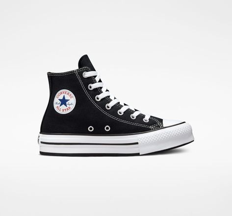 Chuck Taylor All Star Lift Platform Black/White/Black Black Converse High Tops Platform, Converse High Tops Platform, Platforms Converse, Platform Converse Shoes, Converse Black And White, Black Platform Converse, Converse Hightops, Converse Hightop, Hi Top Converse