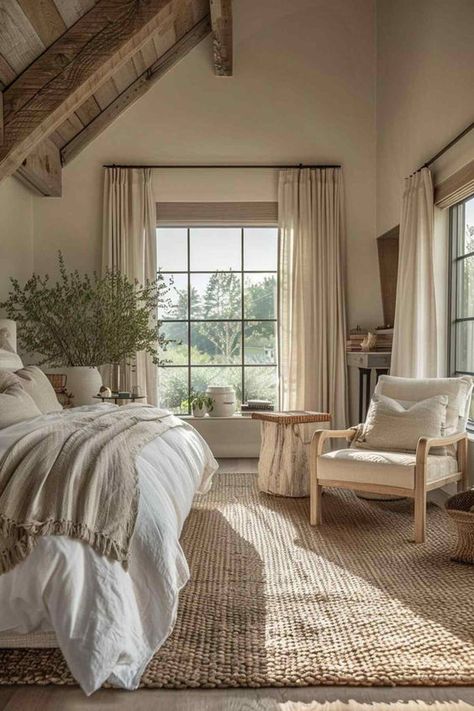 20 Inspiring cozy modern neutral bedroom ideas Master Rooms Bedrooms, Beige Guest Room Ideas, Guest Room Organic Modern, Ideas For Large Bedrooms, Country Home Aesthetic Bedroom, European Minimalist Bedroom, Bedroom Inspo Aesthetic Minimal, Natural Style Bedroom Ideas, White And Off White Bedroom