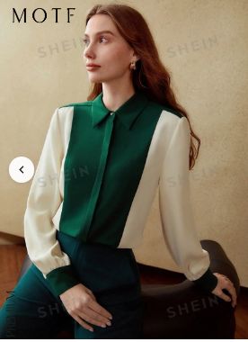 Two Tone Shirt, High Collar Shirts, Colorblock Top, Sewing Blouses, Elegant Dresses Classy, Woman Suit Fashion, Modest Fashion Outfits, Button Up Blouse, Women Blouses