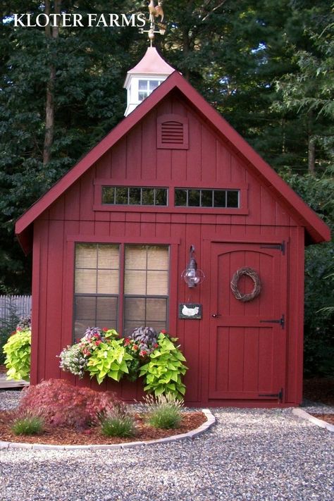 There are many different styles of sheds to choose from! At least one of every style is on display at Kloter Farms. Learn more about our storage buildings. #kloterfarms #shed #outdoorliving #backyardgoals #backyardideas #barn #outdoorideas #backyardideas #shedstorage #sheddecorating #shedspiration Cottage Storage Shed, Wood Shed Color Ideas, Fun Shed Colors, Farm Store Exterior, Red Shed Ideas, Shed Colors Exterior, Shed Decorating Ideas Exterior, Shed Paint Colors, Red Sheds