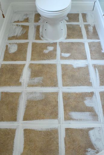 Painting Ceramic Tile Floor, Stenciled Tile Floor, Painted Bathroom Floors, Painting Bathroom Tiles, Penthouse Living, Painting Tile Floors, Painted Bathroom, Painting Ceramic Tiles, Painted Floor