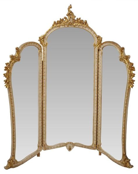 256: LARGE ITALIAN GILDED TRI-FOLD DRESSING MIRROR : Lot 256 Tri Fold Mirror, Trifold Board, Dream Bedroom Inspiration, Trifold Mirror, Cream Paint, Studio Organization, Dressing Mirror, Shop Makeup, Length Mirror