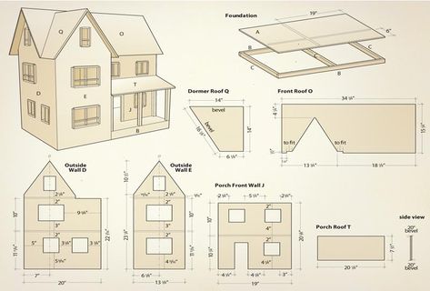 Dollhouse Woodworking Plans, American Girl House, Wooden Dollhouse Kits, Canadian Woodworking, Cardboard Dollhouse, House Template, Doll House Plans, Seni Dan Kraf, Cardboard House