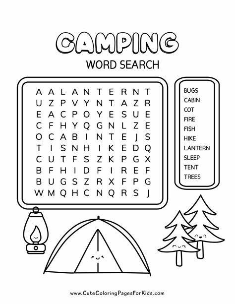 Camping Word Searches - Cute Coloring Pages For Kids Camping Worksheets Free Printable, Summer Camp Worksheets, Summer Camp Coloring Pages, Camping Printables Free For Kids, Camping Worksheets For Preschool, Camping Color By Number, Camping Coloring Pages Free Printable, Camping Worksheets For Kids, Kids Word Search Free Printable