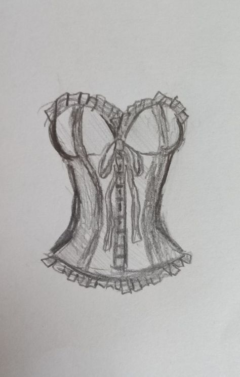 Clothing Sketches Ideas, Simple Fashion Design Sketches, Corsets Drawing Reference, Drawings Of Corsets, Shoes Pencil Sketch, Drawing People Clothes, Cute Top Drawing, Pencil Fashion Sketches, Old Dress Drawing Sketches