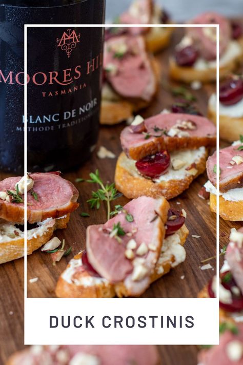 These duck crostinis are the perfect bite/canape to enjoy over the festive period or simply any other time you want something tasty #crostini #duckcrostini #duckbites #howtocookduck @another_food_blogger Duck Canapes Ideas, Smoked Duck Appetizer, Duck Appetizer Recipes, Duck Confit Appetizers, How To Cook Duck, Christmas Finger Food, Meat Cheese Platters, Cake Sandwiches, Nye 2024