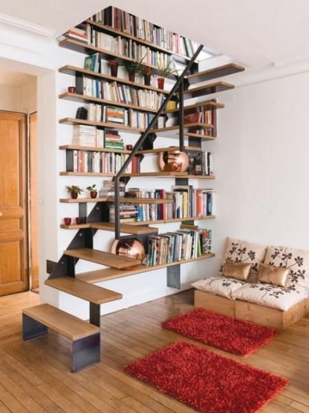 modular shelving and storage ideas in industrial style Lots Of Books, Diy Staircase, Cool Bookshelves, Escalier Design, Floating Stairs, Staircase Decor, Floating Staircase, Stair Case, 아파트 인테리어