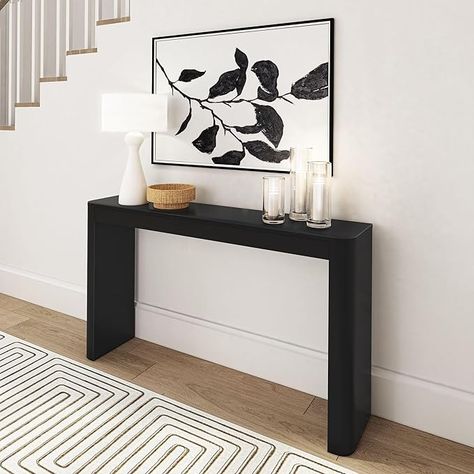 Amazon.com: Plank+Beam Forma Console Table, 46 Inch, Solid Wood Sofa Table, Entryway Table for Hallway, Narrow Behind The Couch Table, Console Tables for Entryway, Living Room, Foyer, Easy Assembly, Black : Home & Kitchen Rounded Console Table, Narrow Entryway Table, Wood Sofa Table, Narrow Table, Black Console Table, Console Table Decorating, Narrow Console Table, Couch Table, Modern Console Tables