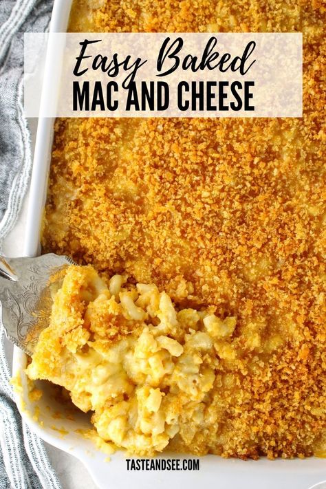 This Easy Mac and Cheese recipe is the ultimate comfort food! With a creamy cheese sauce and a buttery breadcrumb topping - this is the BEST Mac and Cheese recipe ever! Whether you're making it as a side dish for Thanksgiving or Christmas dinner, a family feast, or a weeknight meal, this creamy baked macaroni and cheese recipe will become a favorite for sure. Mac N Cheese Baked Recipe, Easiest Baked Mac And Cheese, Mac And Cheese Recipe American Cheese, Mac And Cheese In The Oven, Easy Baked Mac N Cheese Recipe, Easy Homemade Baked Mac And Cheese, Classic Baked Macaroni And Cheese, Baked Mac And Cheese Recipe With Evaporated Milk, Easiest Mac And Cheese Recipe