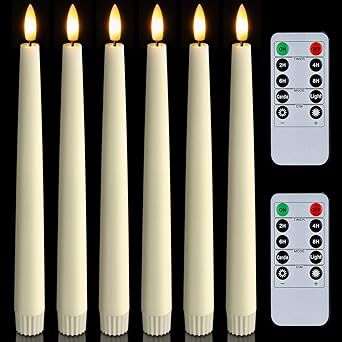 Homemory 6 Pcs Waxy Flameless Taper Candles with Remote, Flickering Battery Operated Taper Candles, Led Flameless Candlesticks Classic Tall Taper Candles for Home, Wedding, Party, Ivory, 9.6 inches Candles For Bedroom, Window Candle Lights, Waxing Room, Flameless Taper Candles, Led Taper Candles, Holiday Table Decor, Window Candles, Home Wedding Party, Flickering Lights