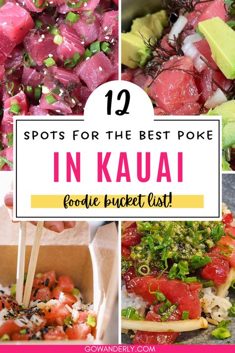 Find out where to get the best poke in Kauai. Save this pin to make sure you enjoy the island's top culinary delights! Kauai Food, Kauai Restaurants, Hanalei Kauai, Poke Salad, Seafood Shop, Kauai Travel, Seared Ahi, Kauai Vacation, Hawaii Kauai