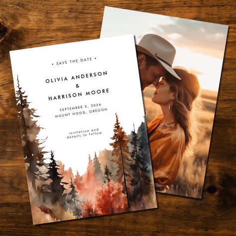 Fall Save The Date Invitations, Fall Watercolor Wedding Invitations, Colorado Wedding Inspiration, Wedding Colors For Mountain Wedding, Save The Date Ideas Fall Wedding, May Wedding Invitations, Mountain Wedding Sign, Mountain Wedding Save The Date, Fall Mountain Wedding Invitations