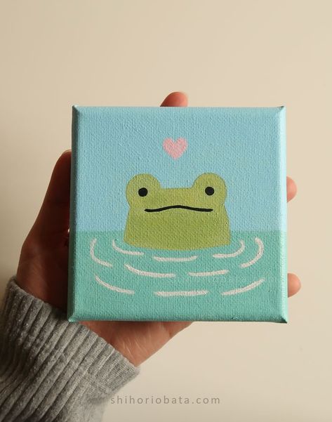 DIY Easy Frog Painting on Mini Canvas: Step by Step Tutorial Cool Acrylic Painting Ideas Easy, Canva Paint Ideas Easy, Cute Things To Paint On A Small Canvas, Acrylic On Canvas Ideas Easy, Cute Easy Art Projects, Easy Acrylic Canvas Painting Ideas, Diy Mini Paintings, Paint Ideas For Canvas, Cute Easy Acrylic Painting Ideas