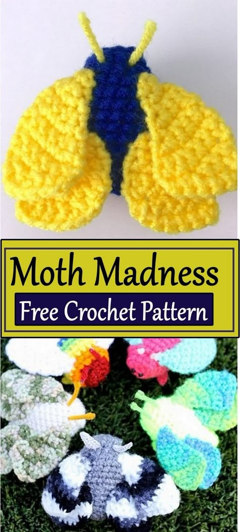 Crochet Moth Patterns Crochet Moth Wings Free Pattern, Crochet Moth Applique, Free Crochet Moth Pattern, Crochet Moth Plush, Crochet With Variegated Yarn, Firefly Crochet Pattern Free, White Yarn Crochet Ideas, 2d Crochet Patterns, Crochet Insects Free Pattern