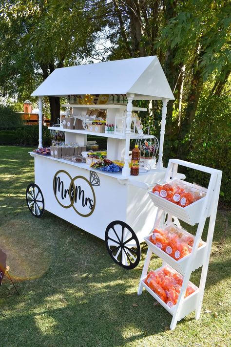 Snack Cart Wedding, Party Vendor Ideas, Snack Stand Ideas, Vendor Cart Design, Diy Snack Cart, Wedding Food Cart, Party Food Carts, Donut Cart, Sweets Cart