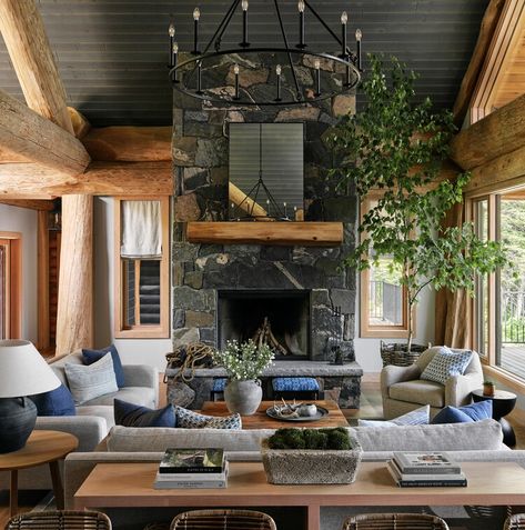 Inviting Interiors Warm Up a Canadian Log Home — Better Homes & Gardens Half Log Interior Walls, Log Cabins Interiors, Cabin On Lake, Log Cabin Interior Design, Canadian Decor, Inviting Interiors, French Colonial Style, Toronto Interior Design, Cabin Interior Design