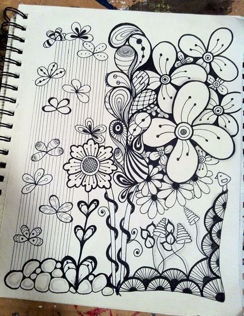 Creative Doodle Art, Doodles Flowers, Modele Zentangle, Zentangle Flowers, Arte Doodle, Zen Doodle Patterns, Zentangle Artwork, Zen Doodle Art, Tangle Doodle