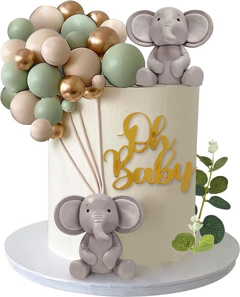 Package: One package contains 21 colorful ball cake toppers in 3 colors, including green, apricot and gold, 2 elephant cake topper, 3 eucalyptus leaves. Size: The ball cake topper has 4 sizes, including 0.79 inch, 0.98 inch, 1.18 inch and 1.57 inch. Material: Colorful ball cake topper is made of foam and latex wire. Wide applications: Colorful ball cake topper is used for birthday party, gender reveal party, wedding, baby shower, fruit, cake picks decoration supplies and so on. Two Wild Cakes, Jungle Baby Shower Cake, Elephant Birthday Cakes, Cake Animals, Baby Elephant Cake, Elephant Baby Shower Cake, Elephant Cake Toppers, Oh Baby Cake Topper, Baby Shower Cake Decorations