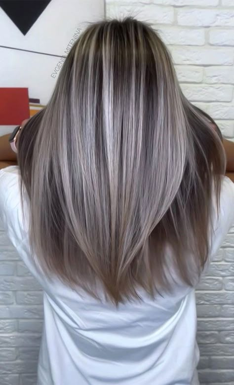 ash brown with platinum blonde, mushroom brown with blonde, brown with platinum blonde, brown hair with blonde, brown hair colors 2022 Ash Brown Hair Color, Ash Hair, Ash Hair Color, Ash Brown Hair, Mushroom Hair, Brown Hair With Blonde Highlights, Ash Blonde Hair, Blending Gray Hair, Brown Hair Balayage