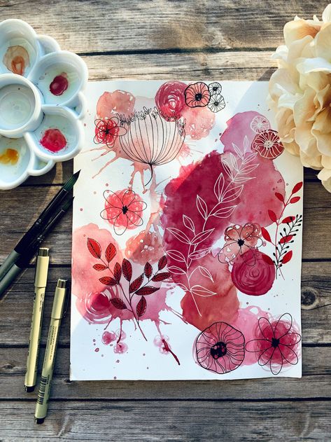 Kunstjournal Inspiration, Abstract Watercolor Art, Watercolor Flower Art, Abstract Watercolor Painting, 수채화 그림, Watercolor Art Lessons, Diy Watercolor, Happy Paintings, Flat Tummy