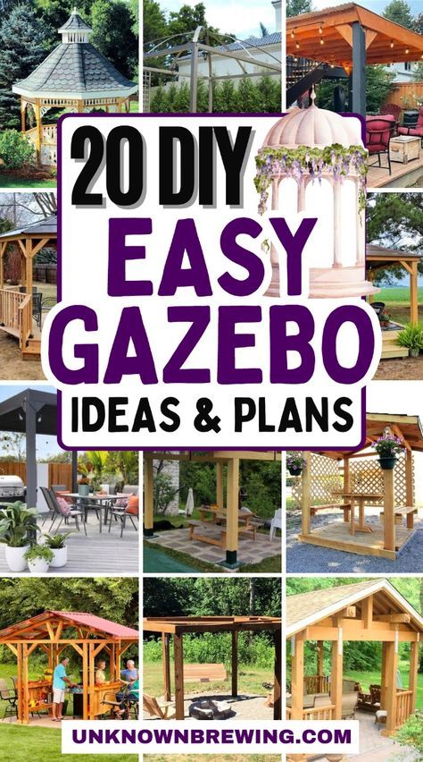 Create a cozy outdoor space with these stunning DIY gazebo ideas! Homemade Gazebo Ideas Backyards, Homemade Gazebo Ideas, Simple Gazebo Ideas Backyard, How To Build A Gazebo, Covered Gazebo Ideas Backyard, Wood Gazebo Ideas, Gazebo Playhouse, Deck Gazebo Ideas, Gazebo Plans Diy