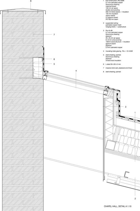 Avanto Architects.  Chapel of St.Lawrence. Dettagli interni Wall Section, Roof Skylight, Skylight Design, Architectural Detailing, Detail Drawing, Building Details, Plans Architecture, Architectural Section, Technical Drawings