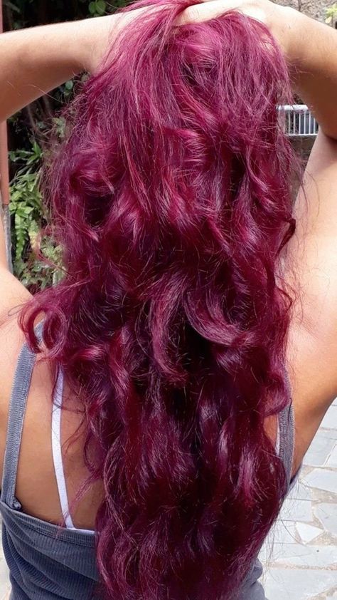 Hair Dye Ideas Without Bleach, Purple Ish Red Hair, Raspberry Colored Hair, Winter Fashion Hair Color, Pink Hair On Dark Hair, Long Colorful Hair, Rosy Pink Hair, Fusha Hair Color, Dark Hot Pink Hair