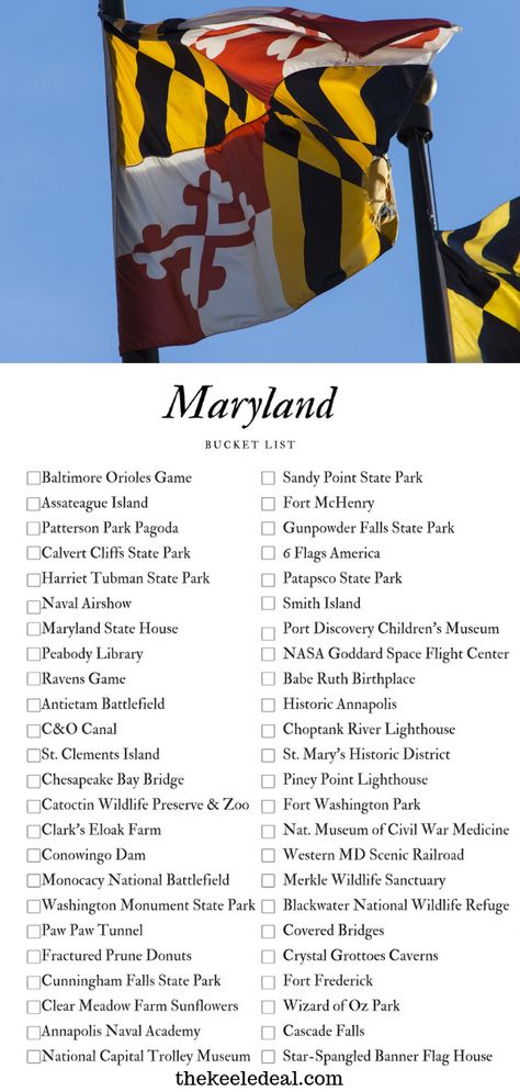 Things To Do In Maryland, Maryland Day Trips, Free Printable Bucket List, Visit Maryland, Printable Bucket List, Chesapeake Bay Bridge, Summer Bucket List, Family Destinations, Bucket Lists