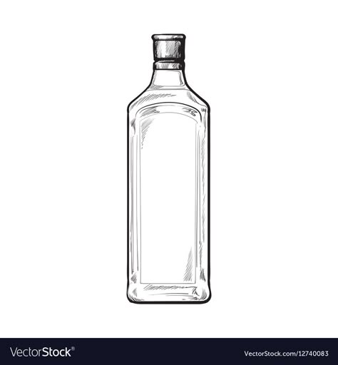 White Bottle Design, Gin Bottle Drawing, Gin Bottle Tattoo, Gin Bottle Illustration, Glass Bottle Drawing Sketch, Glass Bottle Illustration, How To Draw A Bottle, Vodka Bottle Drawing, Alcohol Bottle Drawing