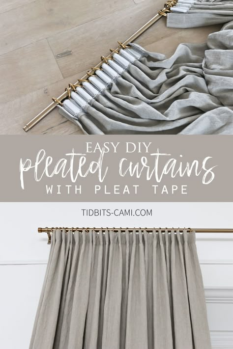 Here is our guide on how to make Pinch Pleat Curtains. Showing you how to sew on pleat tape to your fabric or curtains, to make luxury pleated drapery. You won’t believe how easy it is! #homedecor #DIY Diy Pinch Pleat Drapes, Easy Drapes Diy, How To Make Pleated Curtains, Diy Easy Curtains, Curtains Diy How To Make, How To Sew Pinch Pleat Curtains, Pleated Curtains On Track, Ikea Pinch Pleat Curtains, How To Make Pinch Pleat Curtains