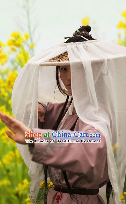 Traditional Chinese Acient Swordswoman Hats, Cosplay Swordswomen Mask Veil Headwear, Bamboo Hat for Women Bamboo Hat Drawing, Chinese Hat With Veil, Japanese Hat Traditional, Chinese Hat Traditional, Chinese Knight, Chinese Headwear, Chinese Hats, Japanese Hat, Ninja Hat