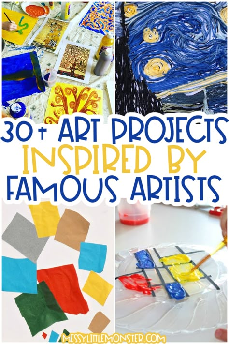 famous artists for kids - fun art projects for kids Famous Art For Preschoolers, Kindergarten Art Projects Famous Artists, Kindergarten Artist Inspired Art, Artists For Preschoolers, Art Lessons Elementary Famous Artists, Famous Artists Preschool Activities, Famous Artists For Preschool, Preschool Famous Artist Projects, Artist For Preschoolers