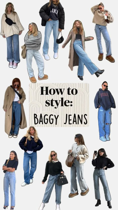 Loving the baggy/straight leg trend atm! How To Style Baggy Jeans Winter, Outfit Ideas Baggy Jeans, How To Style Baggy Jeans, Style Baggy Jeans, Straight Jeans Outfit, Jeans Outfit For Work, Straight Leg Jeans Outfits, Tee Shirt Outfit, Capsule Wardrobe Casual