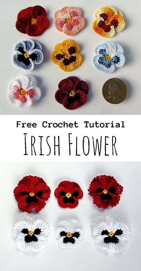 Crochet  Pansy Flower Crochet Flower Pattern, Beau Crochet, Confection Au Crochet, Crochet Flowers Free Pattern, Crocheted Flowers, Crochet Plant, Crochet Simple, Pansies Flowers, Crochet Flower Tutorial