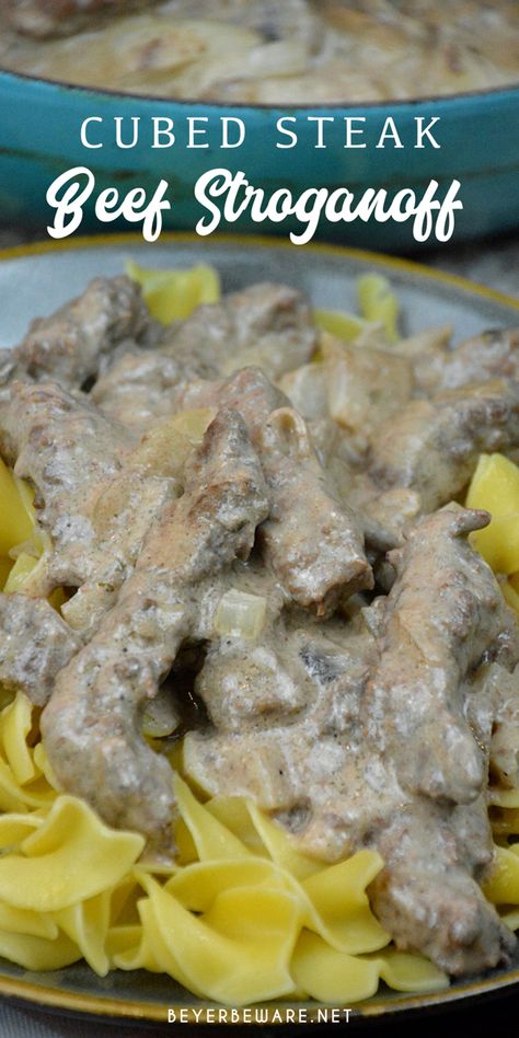 Steak Beef Stroganoff, Cubed Steak Recipes Easy, Cubed Beef Recipes, Cube Steak Crock Pot Recipes, Steak Stroganoff, Beef Cube Steak Recipes, Beef Cubed Steak, Round Steak Recipes, Cubed Steak