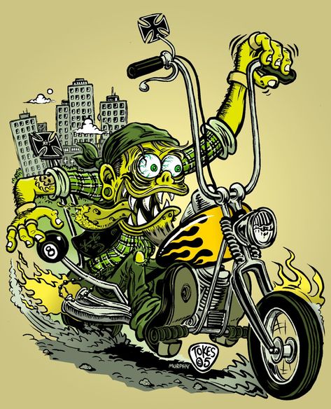 Kustom Kulture Art, Harley Davidson Artwork, Motorbike Art, Motorcycle Artwork, Harley Davidson Art, Cartoon Style Drawing, Rat Fink, Old School Tattoo Designs, Biker Art